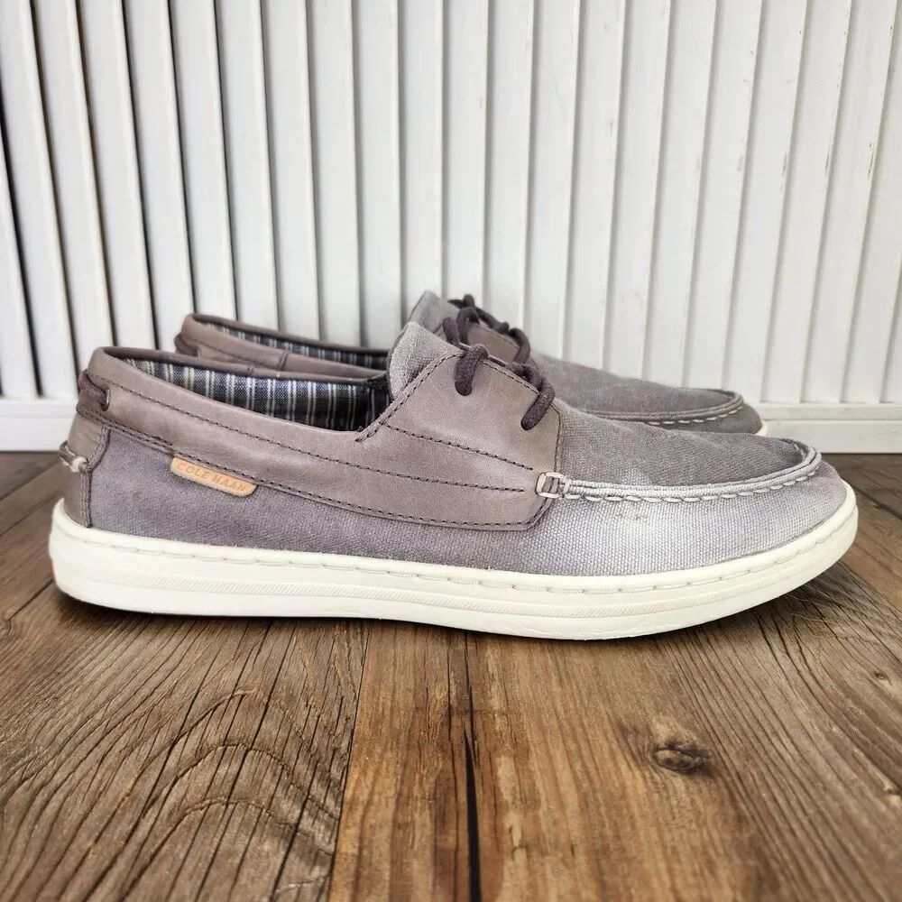 Cole Haan Cloudfeel Weekender Boat Shoes Mens Sz 8.5 M Gray Washed Canvas C32214